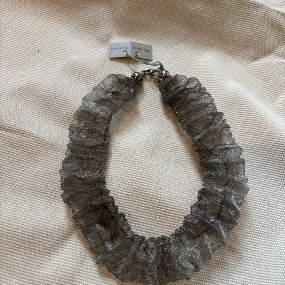 Anthropologie Silver Textured Necklace with Raw Edges